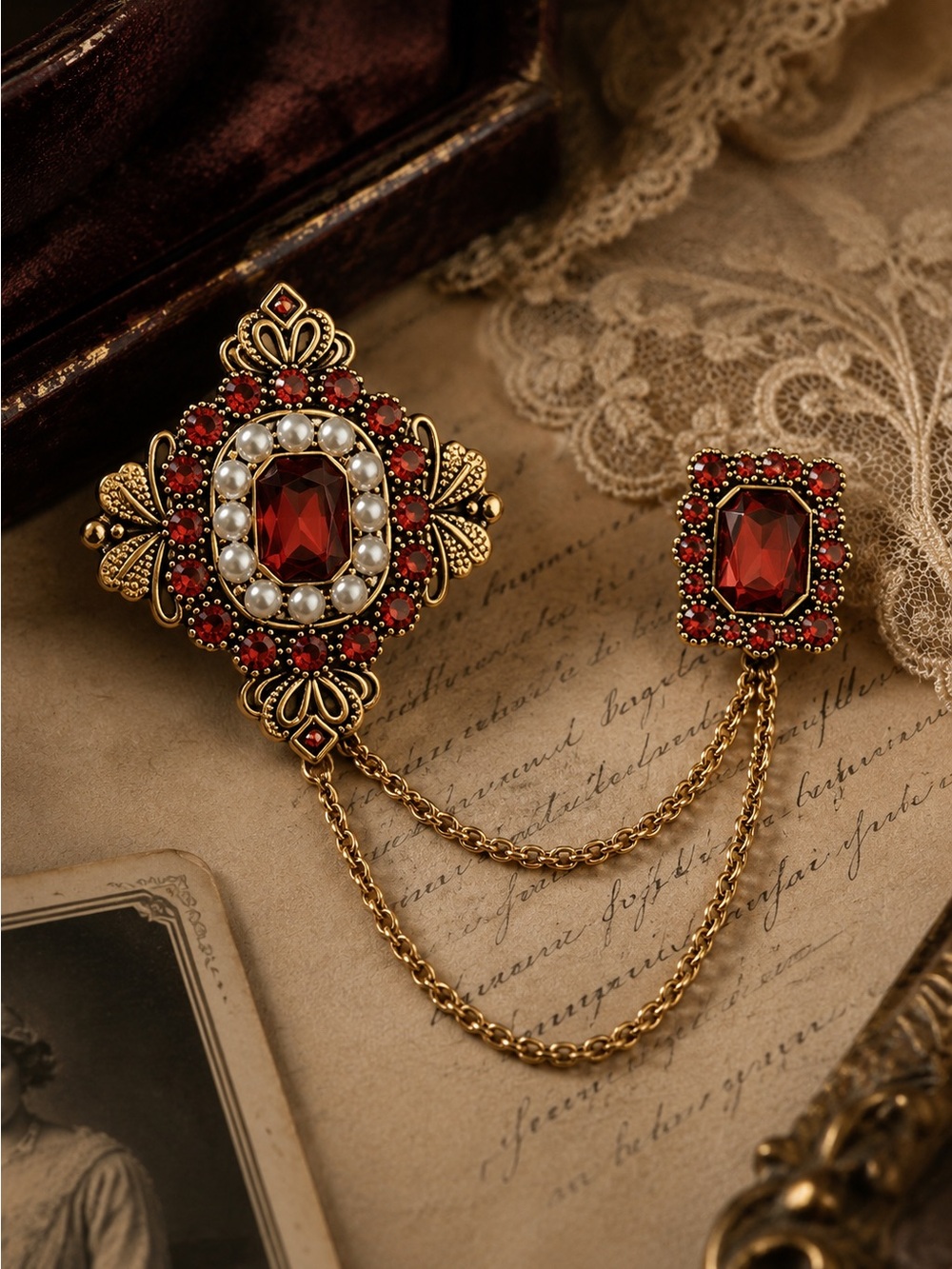 Vintage Garnet Filigree Brooch